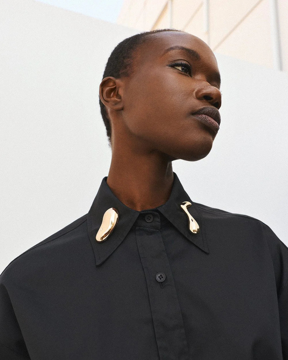 Camicia Oversize in Cotone con Spille Removibili - Nero, Bianco