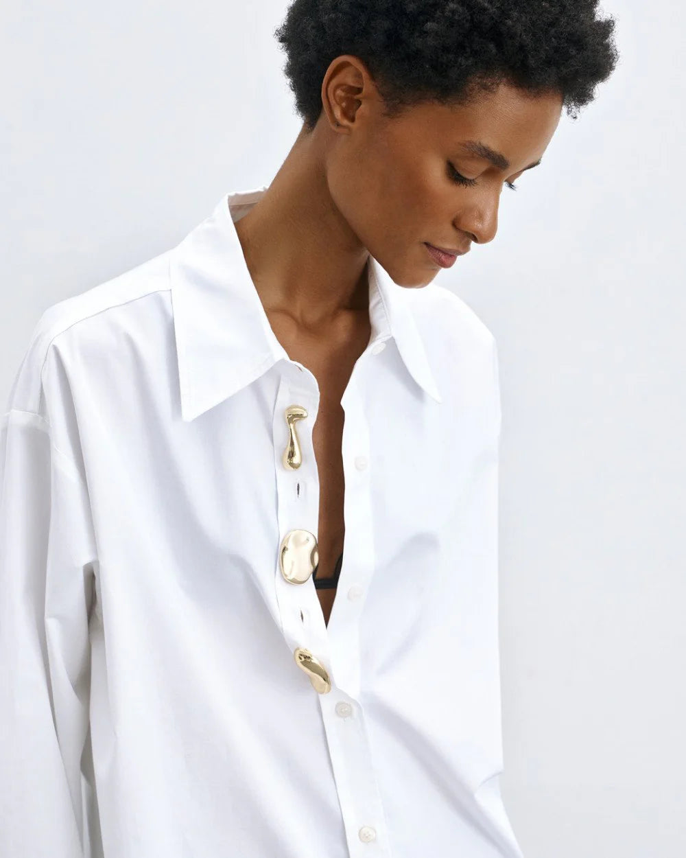 Camicia Oversize in Cotone con Spille Removibili - Nero, Bianco