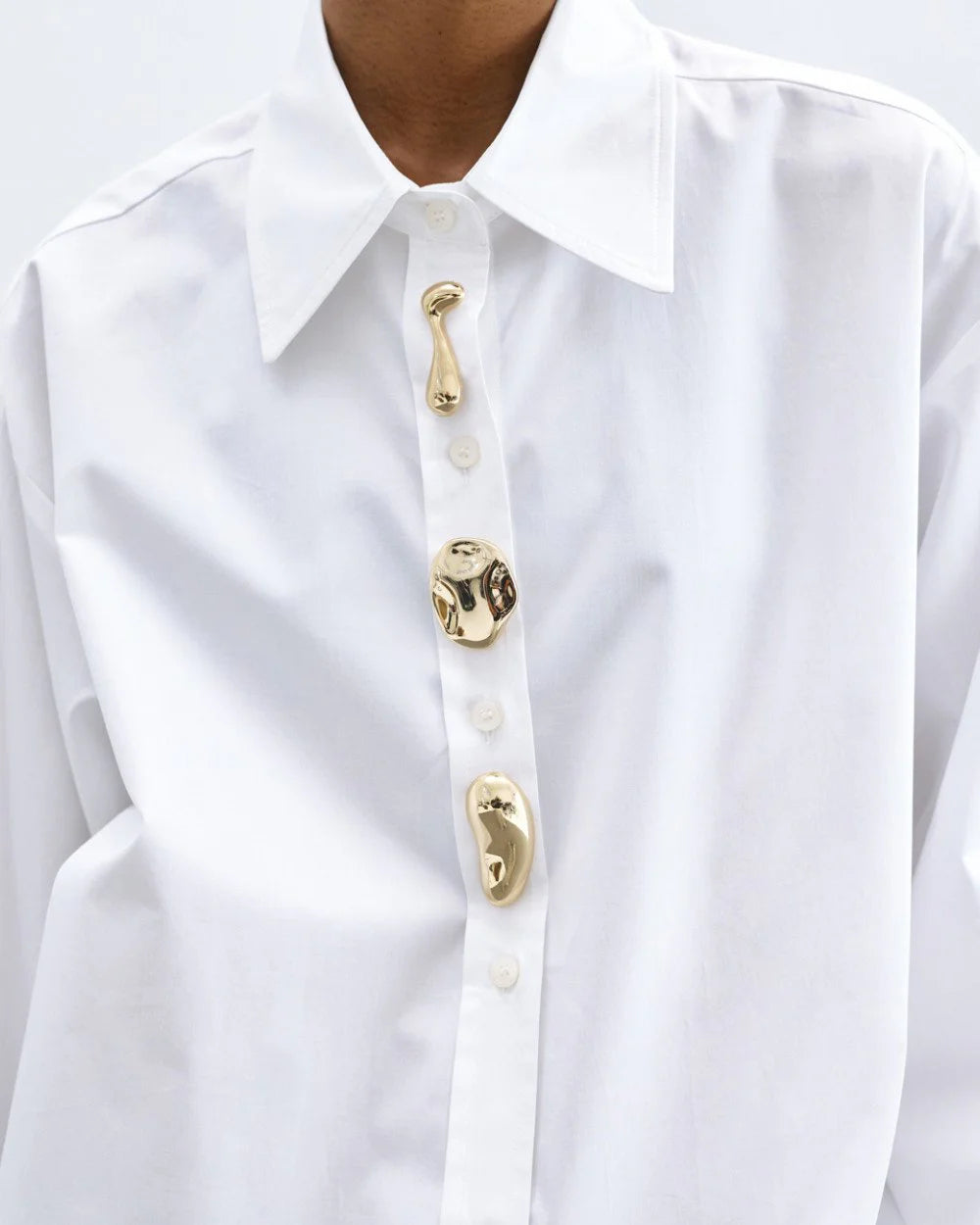 Camicia Oversize in Cotone con Spille Removibili - Nero, Bianco