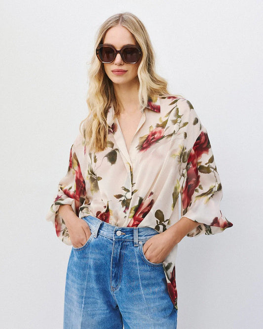 Camicia a Maniche Lunghe in Stampa Floreale