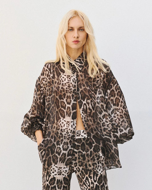 Camicia Oversize in Stampa Animalier