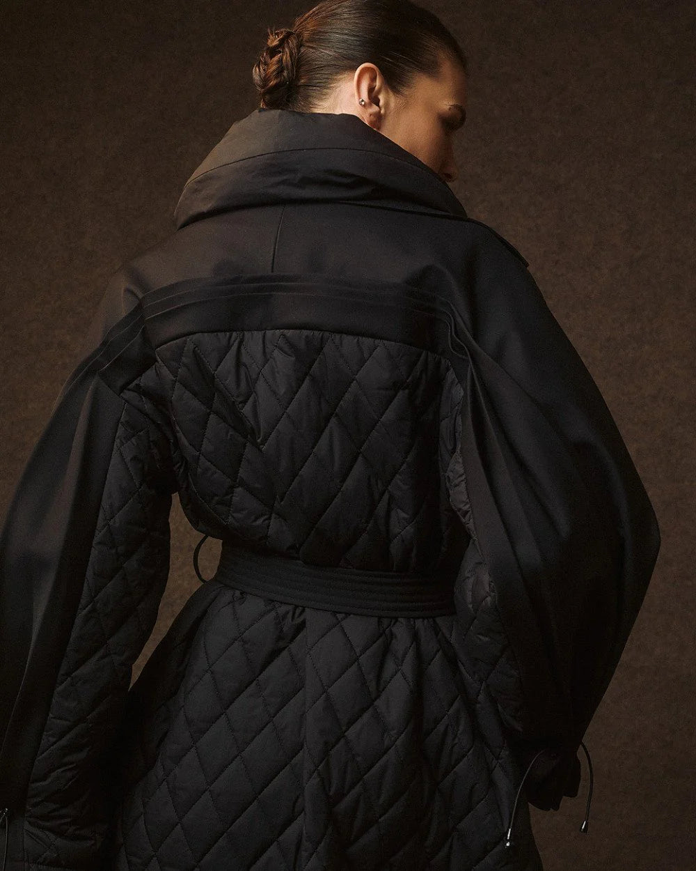 Cappotto Trapuntato a Doppio Petto in Nylon e Tessuto