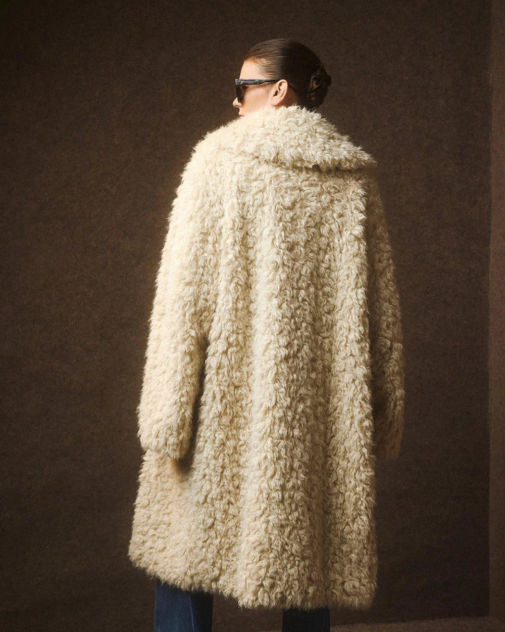 Cappotto Stile Montgomery in Finta Pelliccia di Astrakan