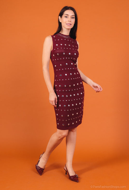 Abito in Maglia con Applicazioni Argentate