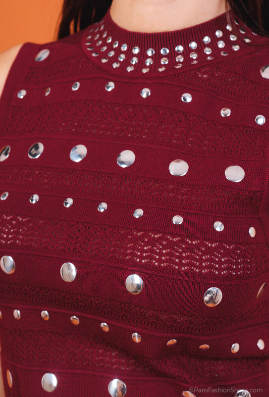 Abito in Maglia con Applicazioni Argentate