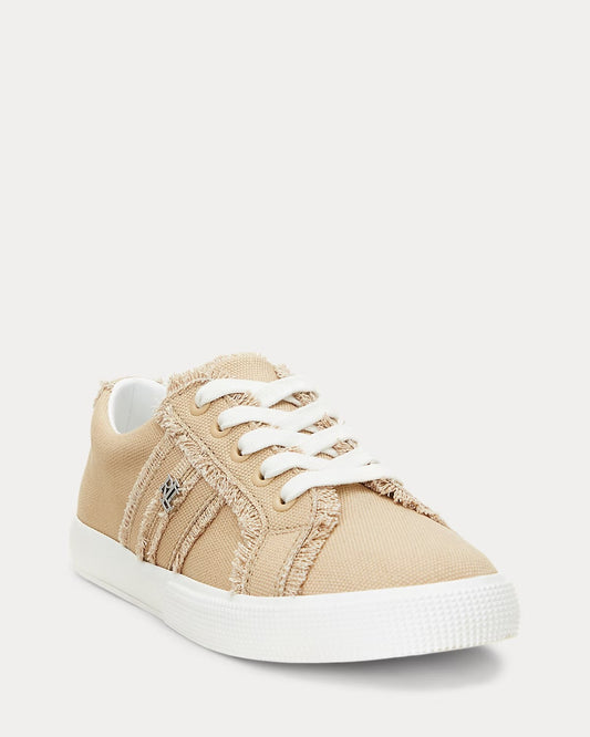 Sneakers beige in tela sfilacciata