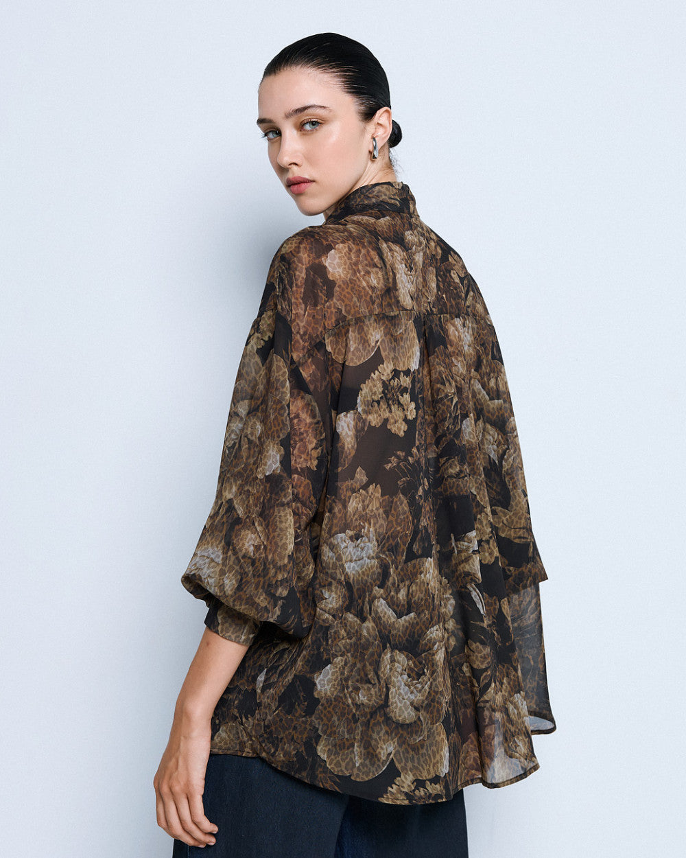Floral voile shirt with zipper