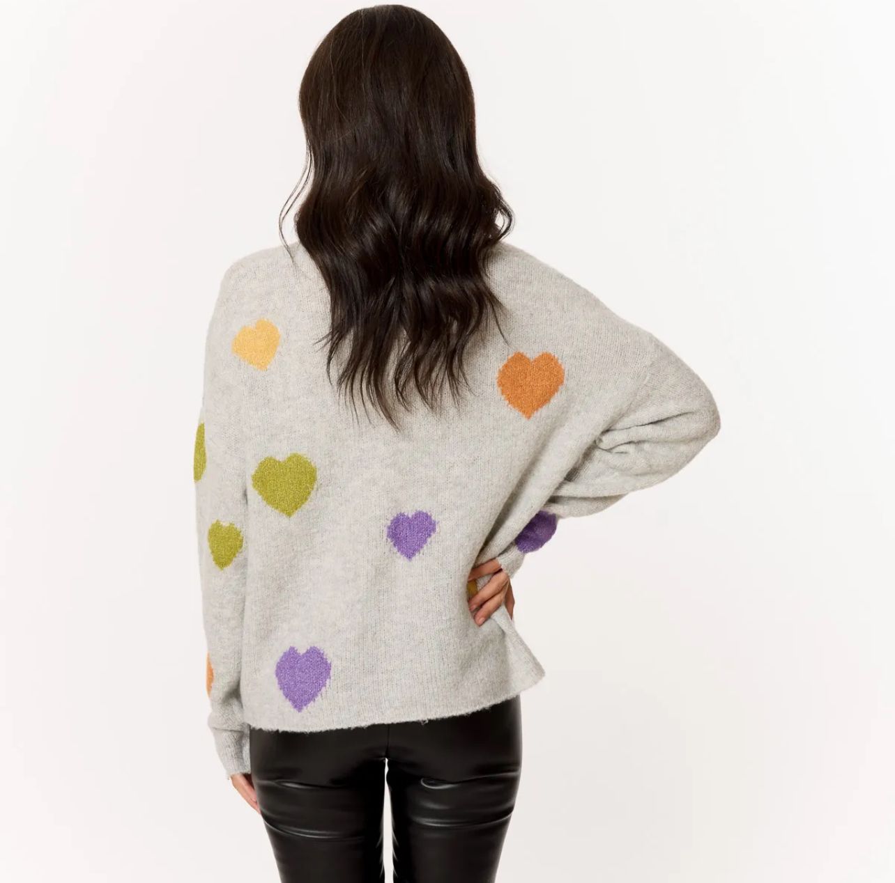 Maglia a girocollo oversize grigio perla con cuori