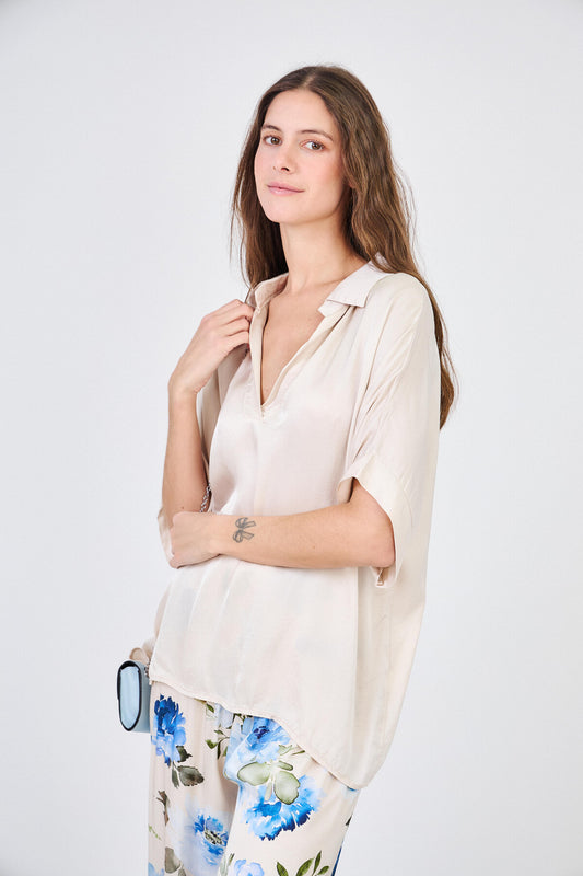 Blusa oversize in misto seta