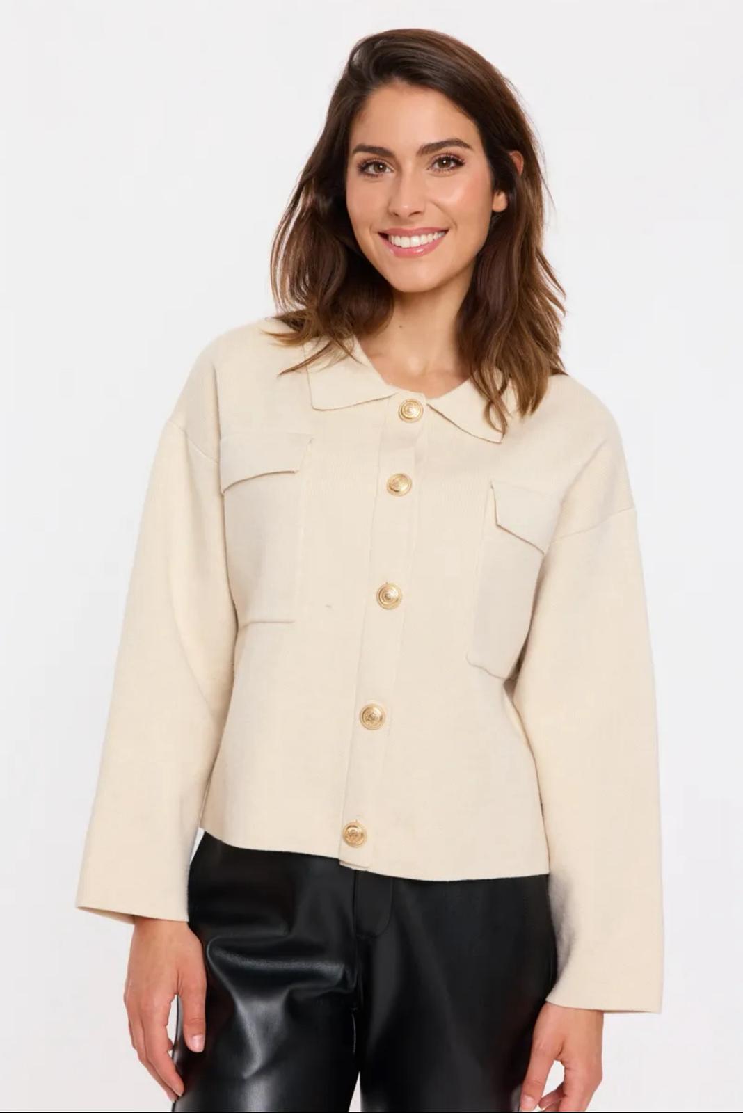 Cardigan in Maglia  Avorio o Nero a Giacca con Bottoni Oro