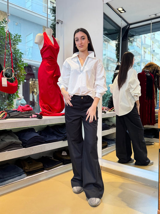 Camicia in cotone oversize con dettaglio lurex - Bianca o Nera