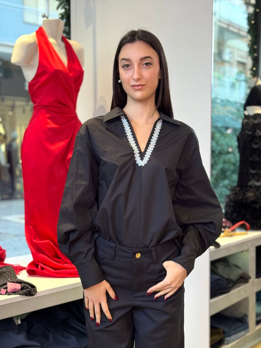 Camicia in cotone oversize con dettaglio lurex - Bianca o Nera