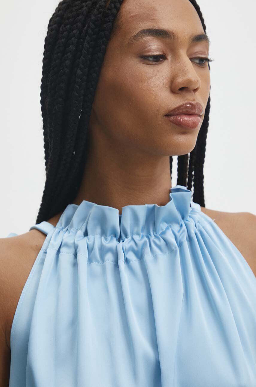 Satin Top with Bow and Halter Neck - Light Blue, White, Blue
