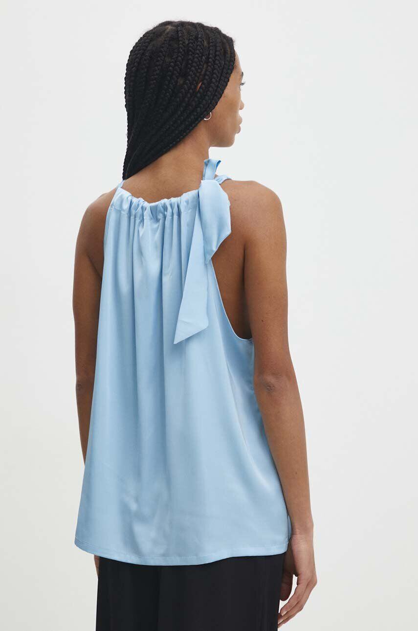 Satin Top with Bow and Halter Neck - Light Blue, White, Blue