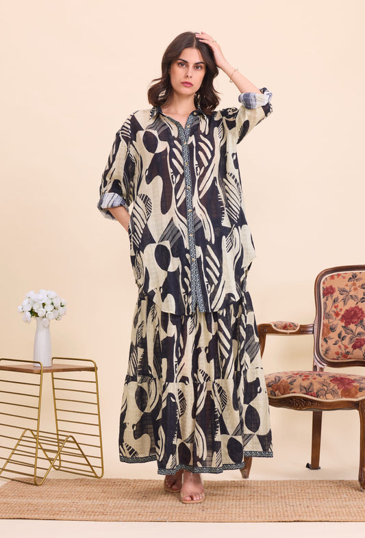 Camicia lunga in cotone stampato