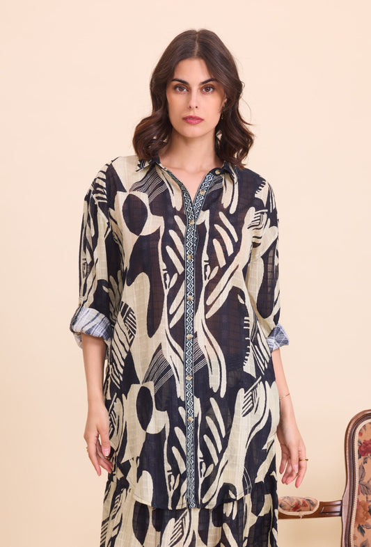 Camicia lunga in cotone stampato