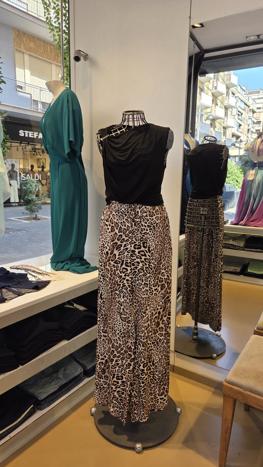 Pantaloni Fluidi a Gamba Larga in Stampa Leopardata