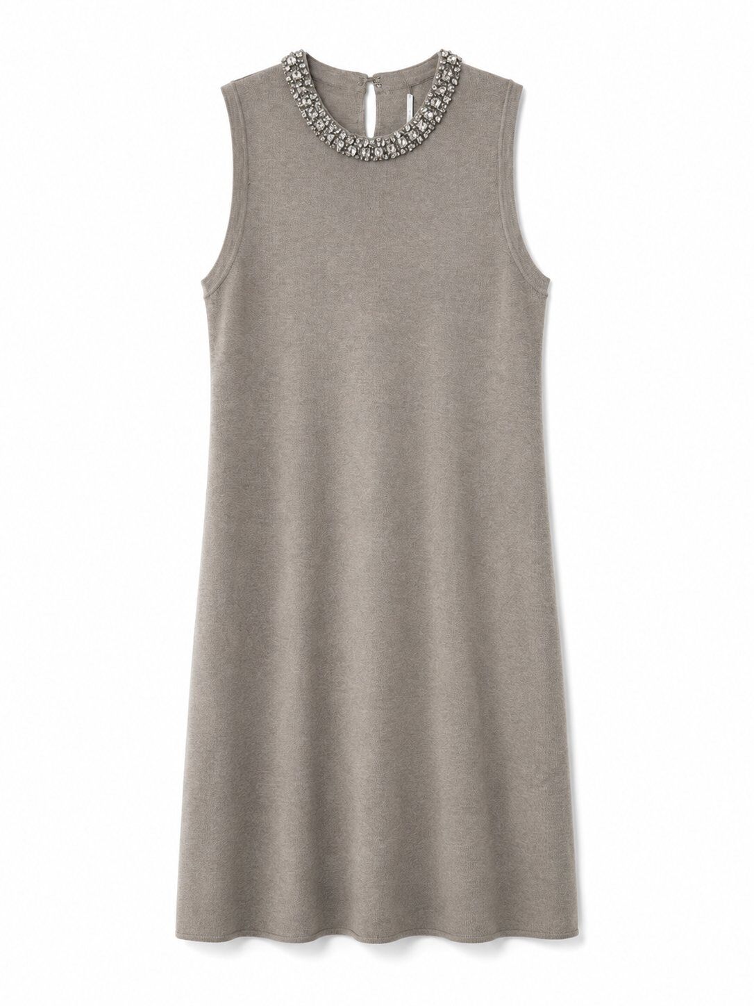 Abito in Maglia con Collo Gioiello - Nero, Beige, Grigio, Marrone