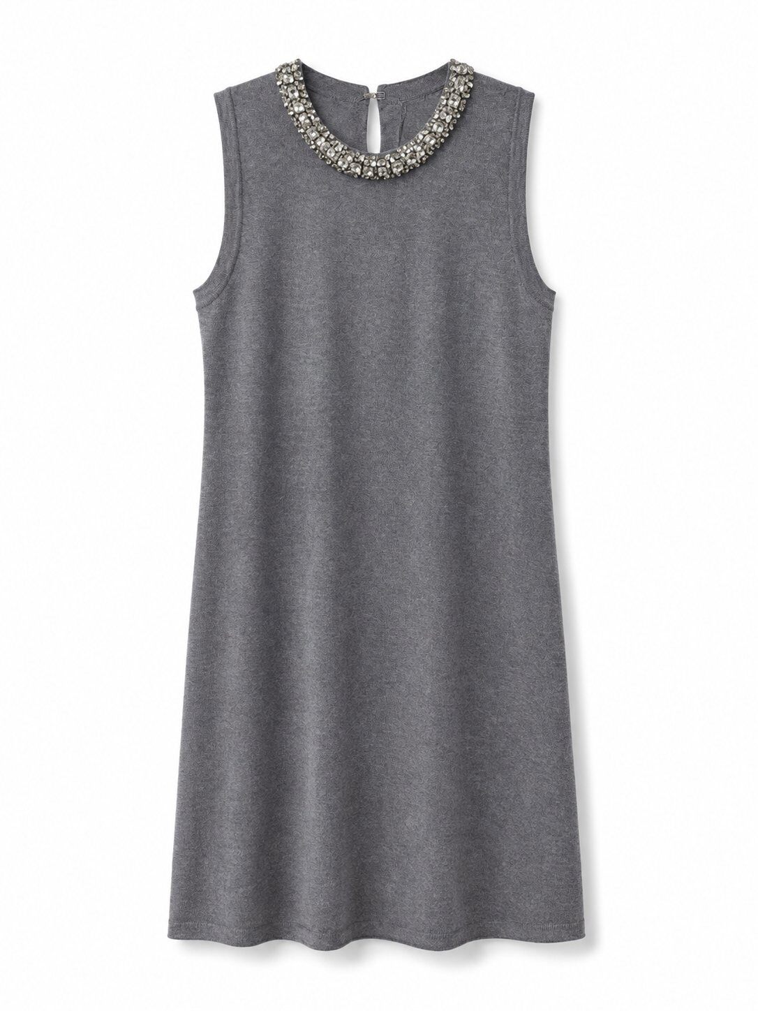 Abito in Maglia con Collo Gioiello - Nero, Beige, Grigio, Marrone