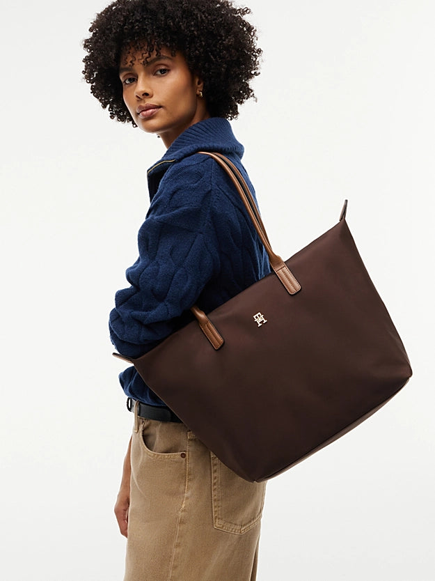 Borsa Shopper in Nylon di Medie Dimensioni. Marrone, Verde Militare