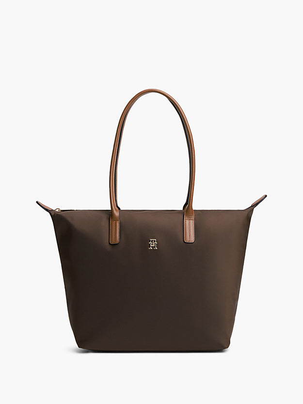 Borsa Shopper in Nylon di Medie Dimensioni. Marrone, Verde Militare