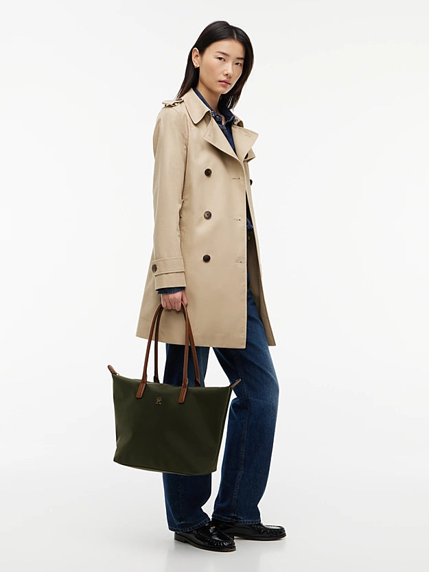 Borsa Shopper in Nylon di Medie Dimensioni. Marrone, Verde Militare