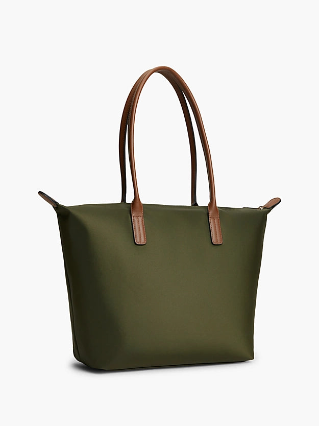 Borsa Shopper in Nylon di Medie Dimensioni. Marrone, Verde Militare
