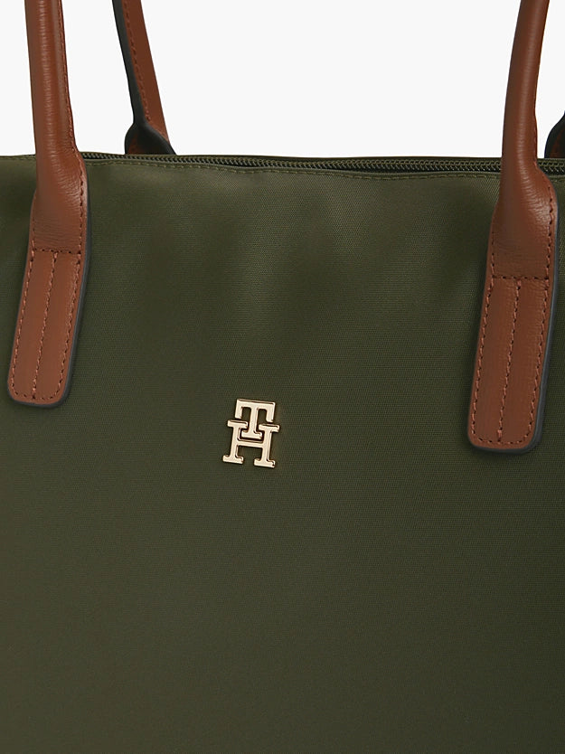 Borsa Shopper in Nylon di Medie Dimensioni. Marrone, Verde Militare