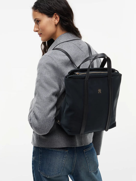 Borsa Shopper in Nylon Sostenuto Convertibile in Zaino - Nero, Blu