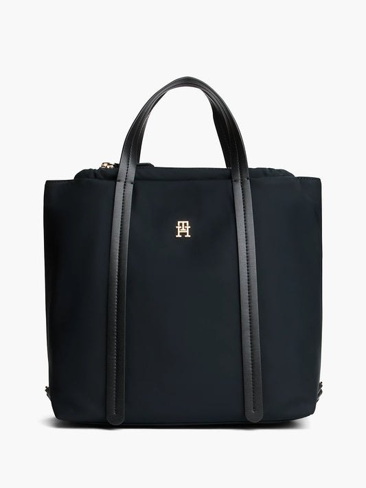 Borsa Shopper in Nylon Sostenuto Convertibile in Zaino - Nero, Blu