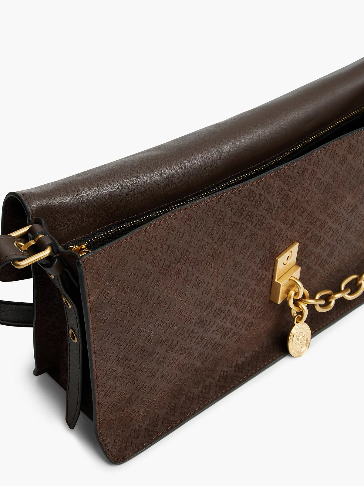 Borsa Media a Spalla in Pelle Scamosciata Marrone Fondente