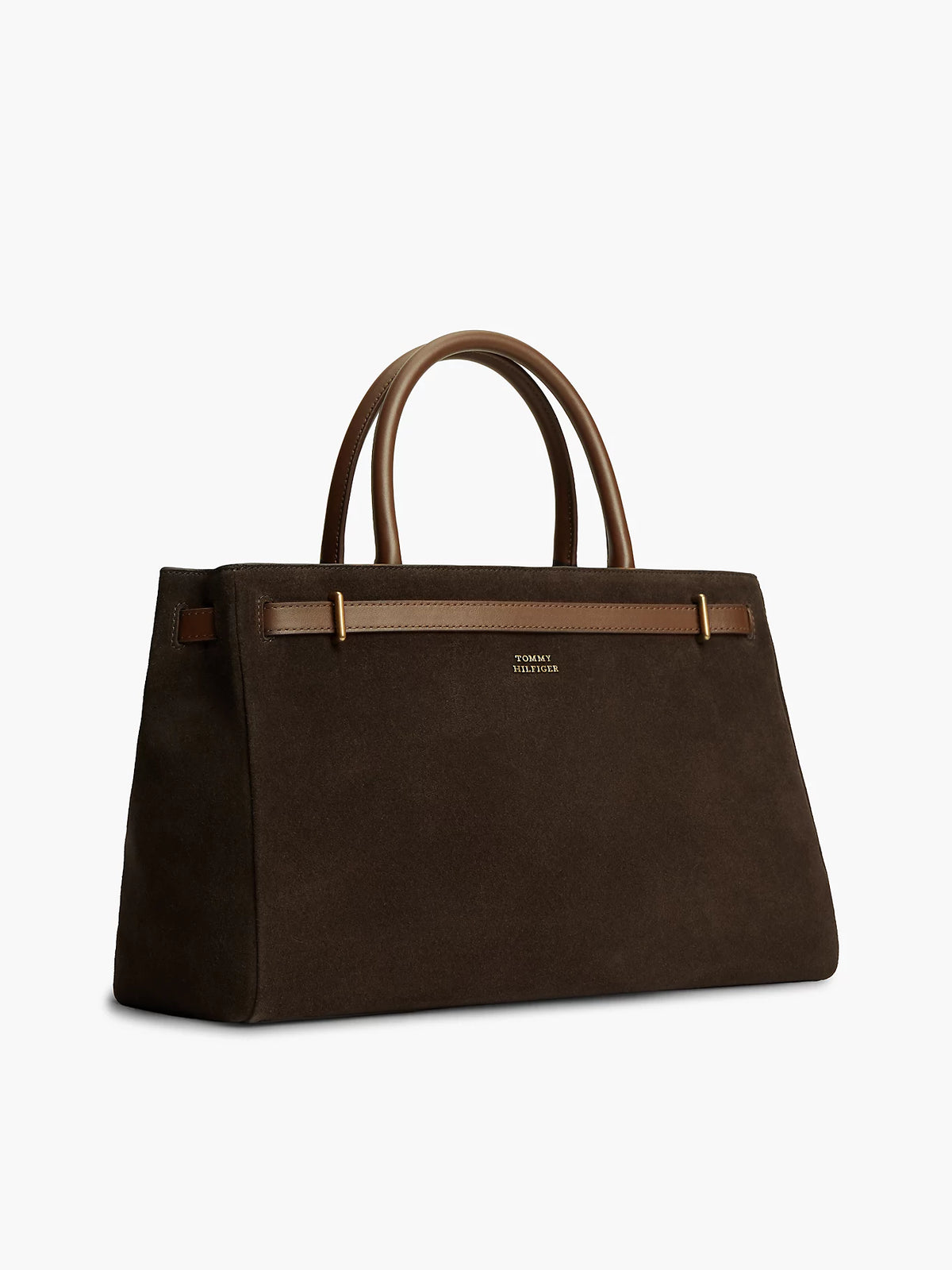 Borsa Grande in Pelle Scamosciata Marrone con Due Manici e Tracolla