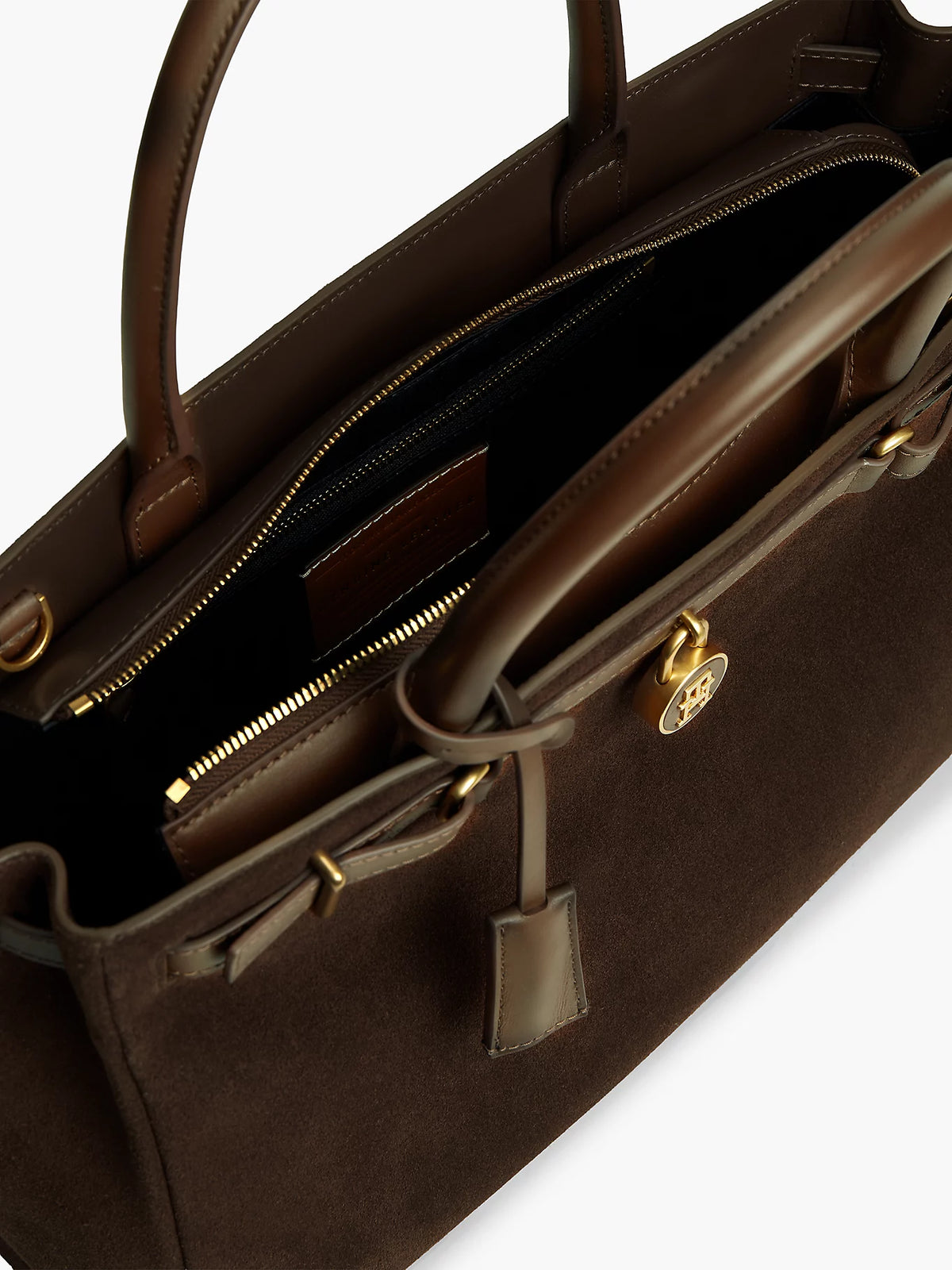 Borsa Grande in Pelle Scamosciata Marrone con Due Manici e Tracolla