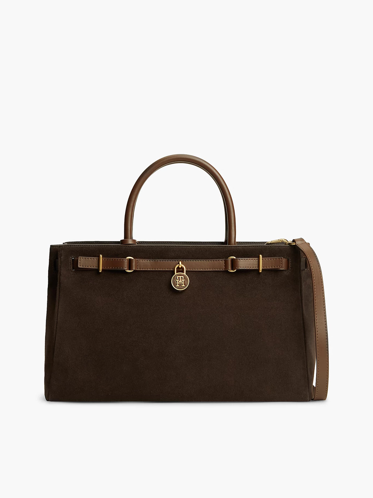 Borsa Grande in Pelle Scamosciata Marrone con Due Manici e Tracolla
