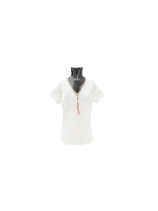 T-shirt con scollo a v e dettagli dorati