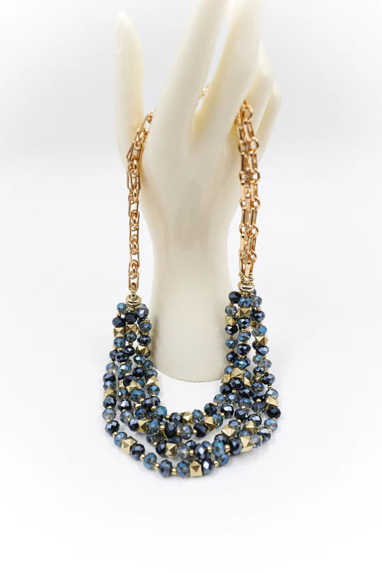 Multi-strand choker necklace - Blue, Bronze, Champagne, Burgundy