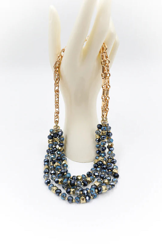 Multi-strand choker necklace - Blue, Bronze, Champagne, Burgundy