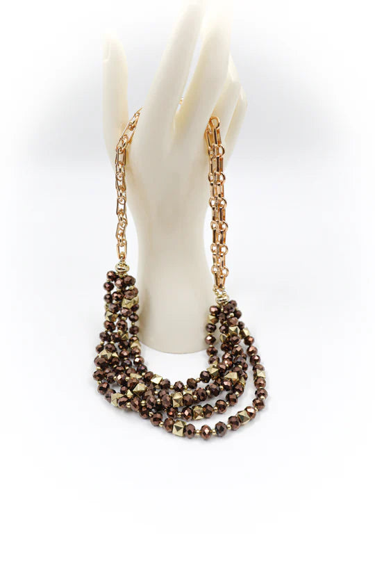 Multi-strand choker necklace - Blue, Bronze, Champagne, Burgundy