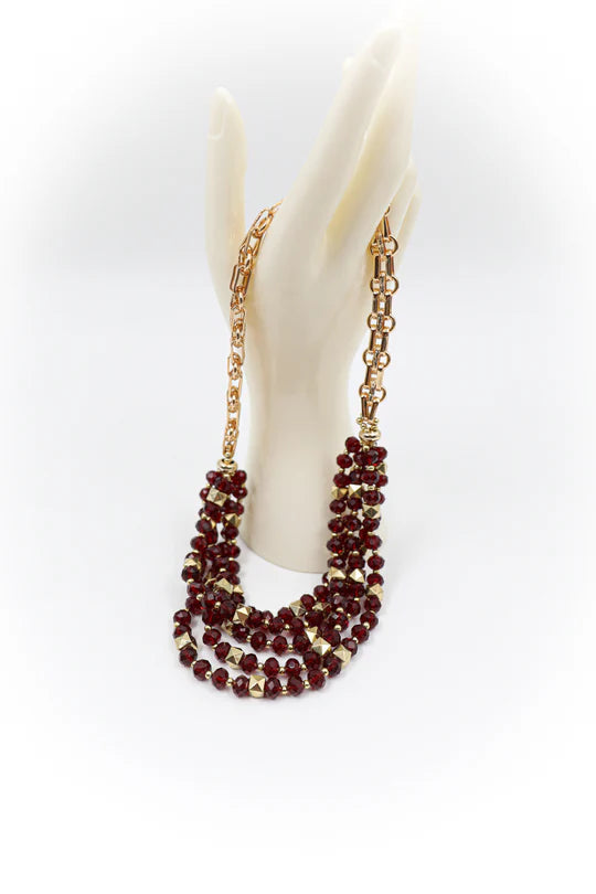 Multi-strand choker necklace - Blue, Bronze, Champagne, Burgundy