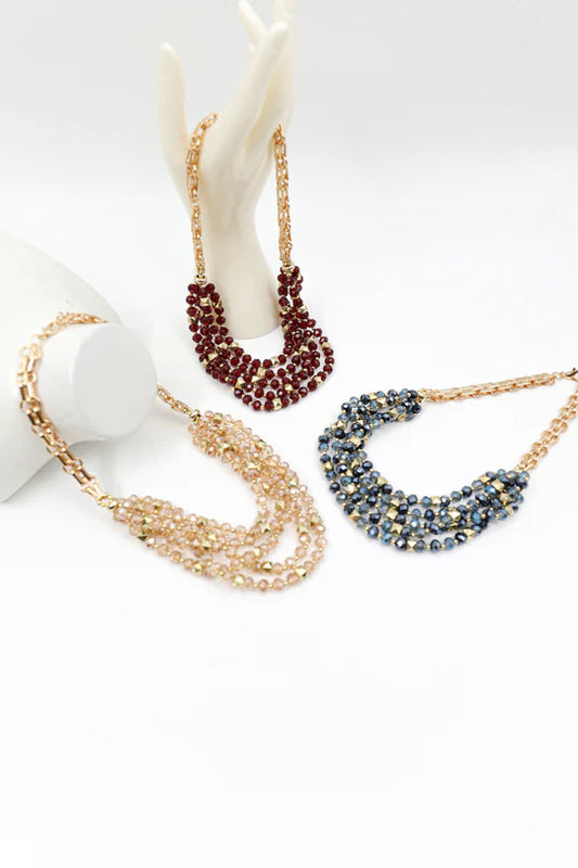 Multi-strand choker necklace - Blue, Bronze, Champagne, Burgundy