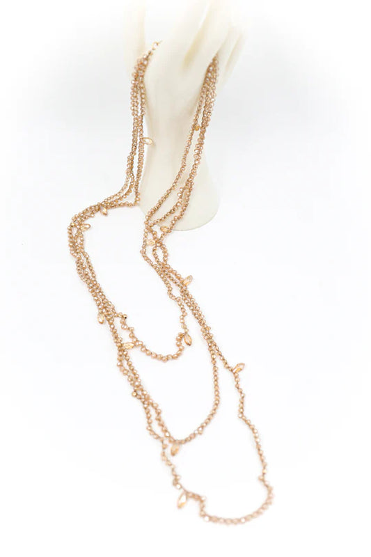 3-strand necklace with crystals - Blue, Champagne, Bronze