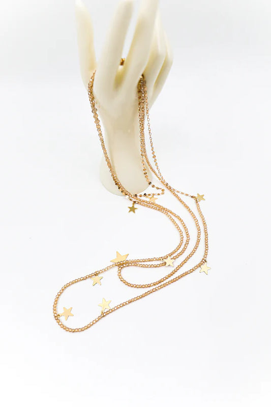 3-strand necklace with stars - Champagne, Grey, Black