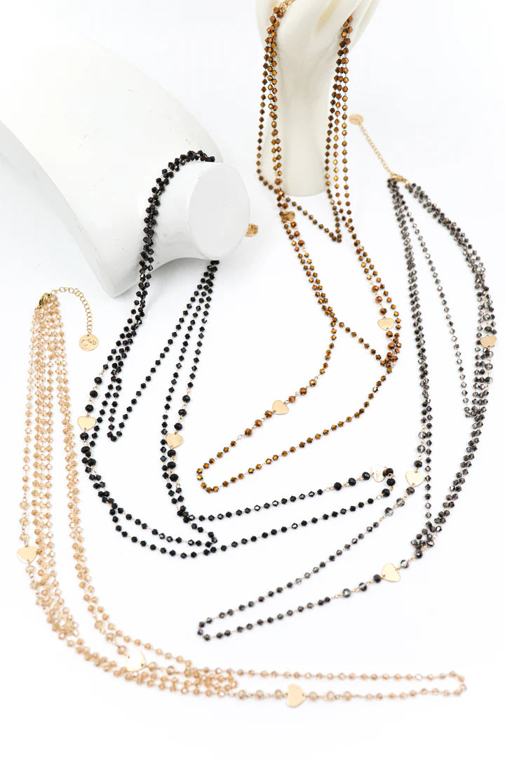 Very lightweight 3-strand necklace - Bronze, Champagne, Grey or Black
