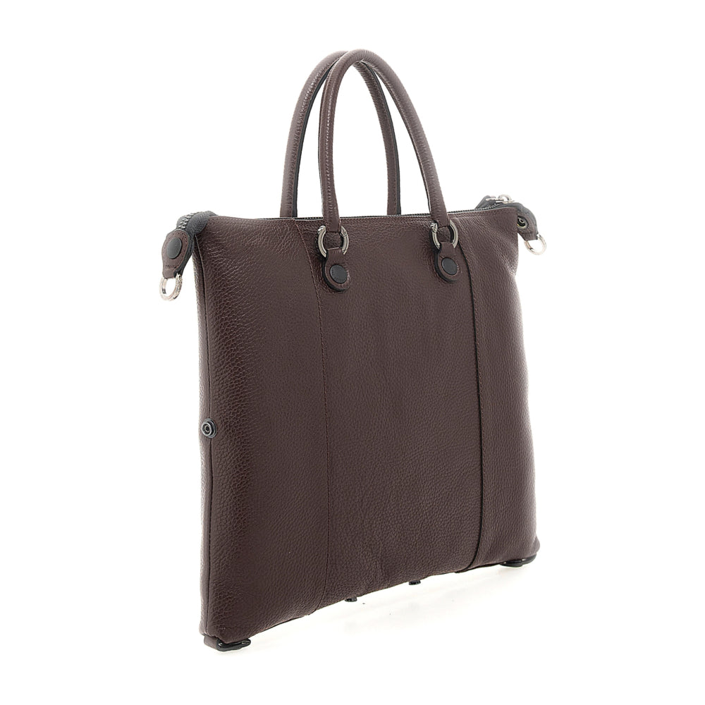 Borsa Shopper Media Trasformabile in Pelle Martellata - Marrone, Nero, Magenta, Verde