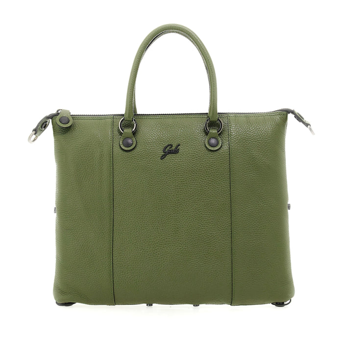 Borsa Shopper Media Trasformabile in Pelle Martellata - Marrone, Nero, Magenta, Verde