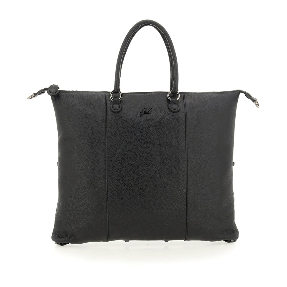 Borsa Shopper Trasformabile Large in Pelle di Vitello Martellato - Nera