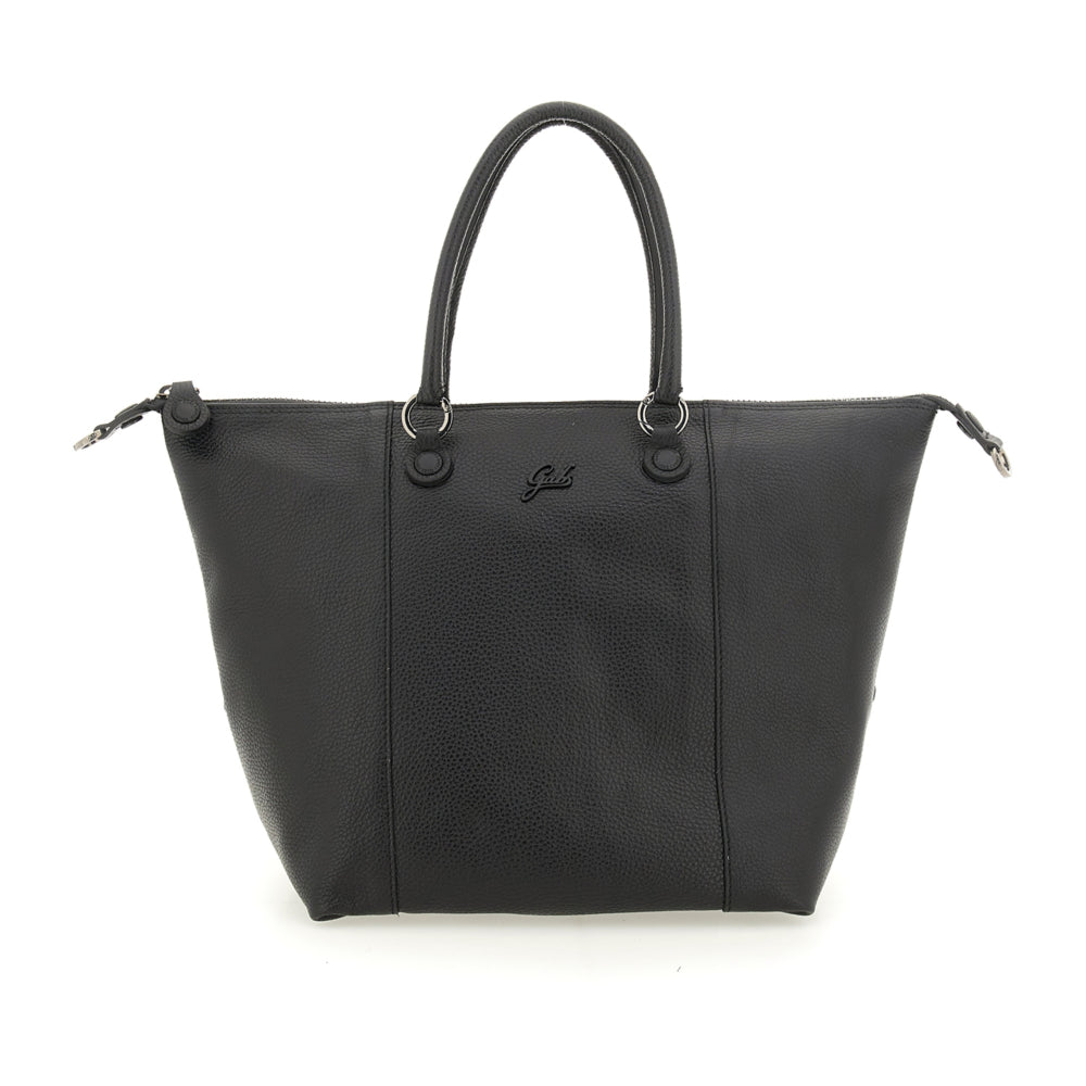 Borsa Shopper Trasformabile Large in Pelle di Vitello Martellato - Nera