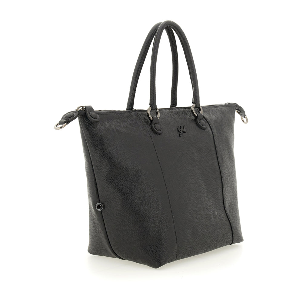 Borsa Shopper Trasformabile Large in Pelle di Vitello Martellato - Nera