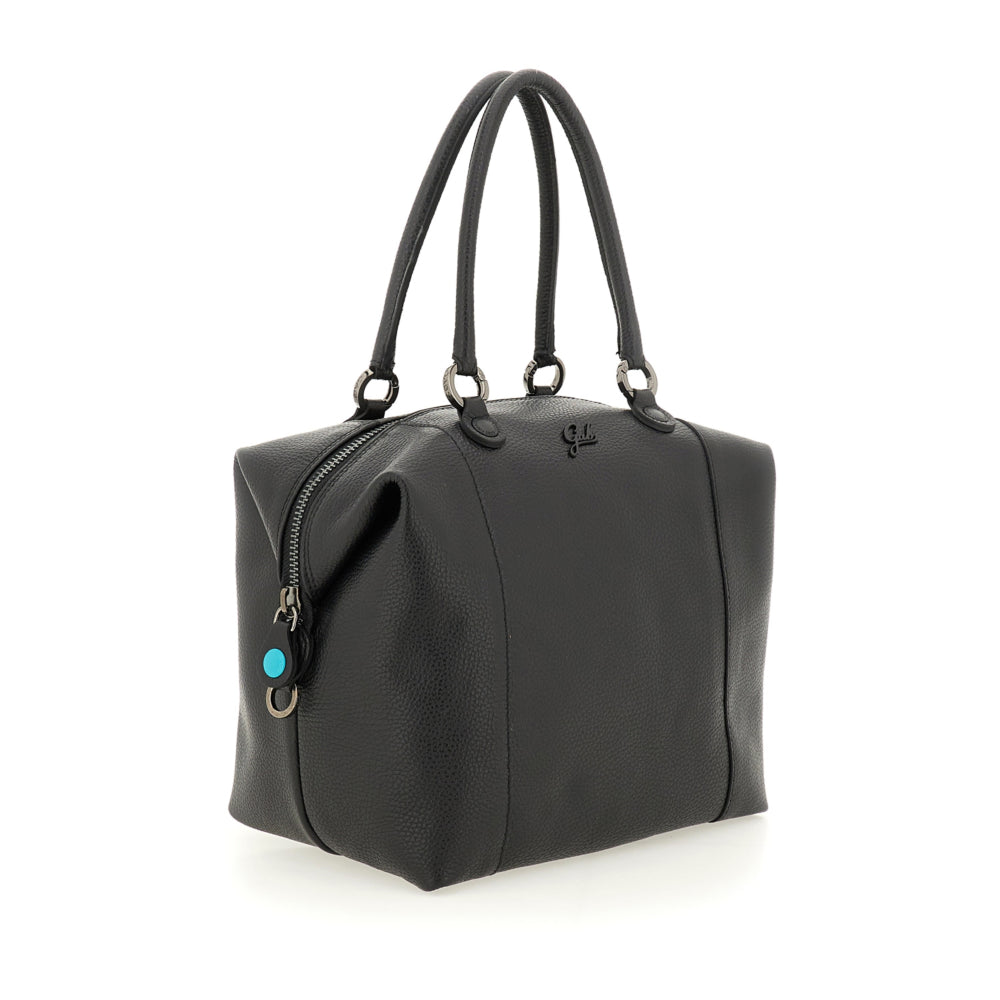 Borsa Shopper Trasformabile Large in Pelle di Vitello Martellato - Nera
