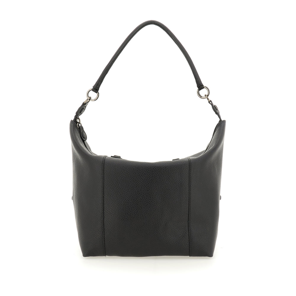 Borsa Shopper Trasformabile Large in Pelle di Vitello Martellato - Nera
